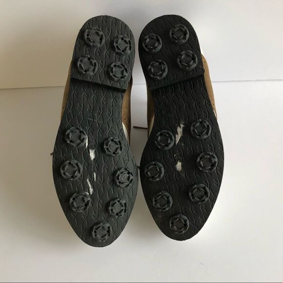 Reebok Vintage Suede Leather Lace Up Golf Sneakers Cleats Shoes Tan White - Picture 7 of 13